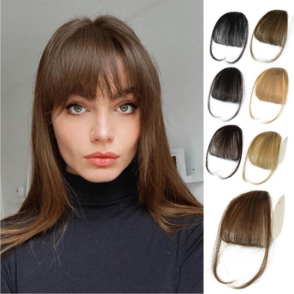 New Medium Brown Bangs Wispy Curved Fringe Hair Clip-in Hair